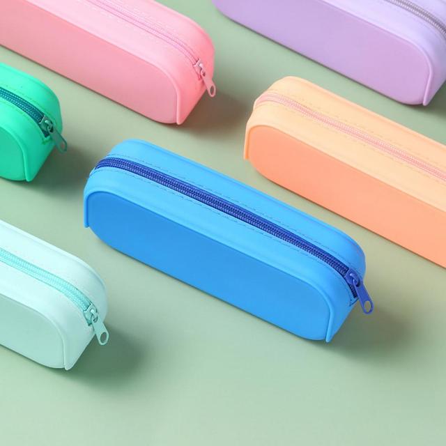 Waterproof Soft Silicone Pencil Case School Student Zipper Large Capacity  Pen Stationery Makeup Storage Bag Organizer
